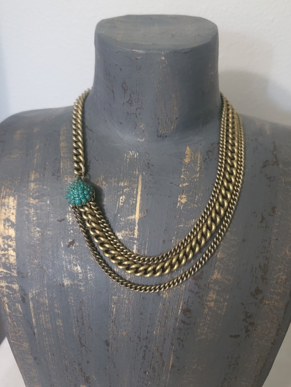Gold-Tone Multi-Strand Necklace with Turquoise Clam  Bead Accent